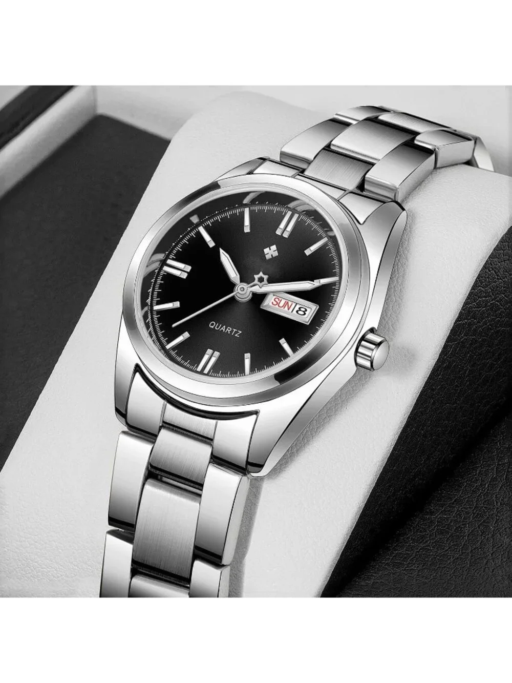 Women's Black Analog Quartz Stainless Steel Luminous Waterproof Dress Wristwatch